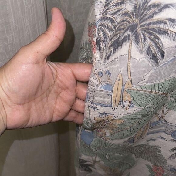 C&C XS Hawaiian Shirt Dress White Green Tropical Surf Boards Beach Toucan - Picture 6 of 10